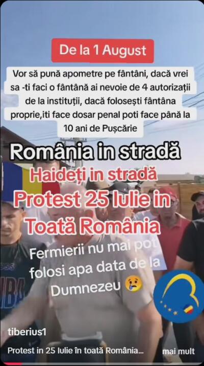 Fake news virale pornite de la o propunere de lege: “Începe prigoana fermierilor”, “pușcărie pentru că ai săpat o fântână în curtea ta”, “contor pe apa din fântână”, “închisoare pentru apa de ploaie”, “sigilarea fântânilor” 9 apa protest