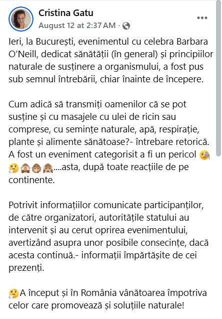 Fake news de la AUR: “În România Nu ai voie să vorbești despre stilul de viață sănătos că te ia poliția!” 6 Cristina Gatu Barbara Oneill insert 1